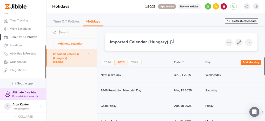 Jibble's time off management features review