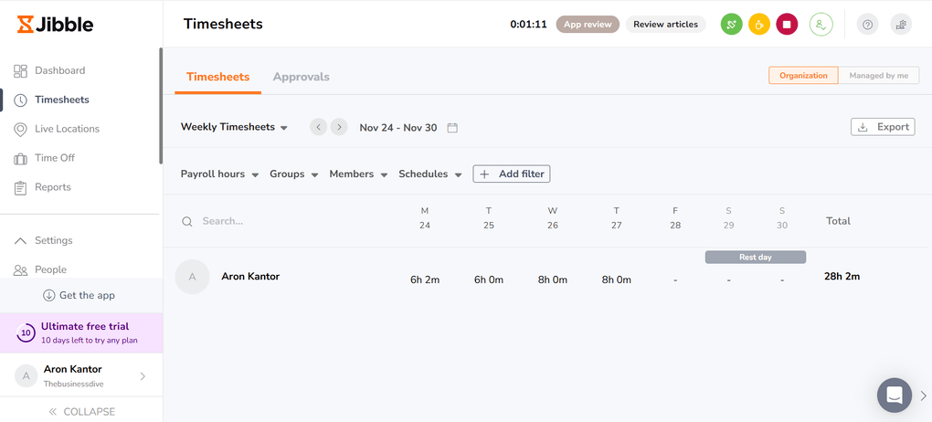 Jibble's timesheet feature