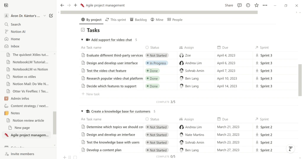 Notions task managment feature