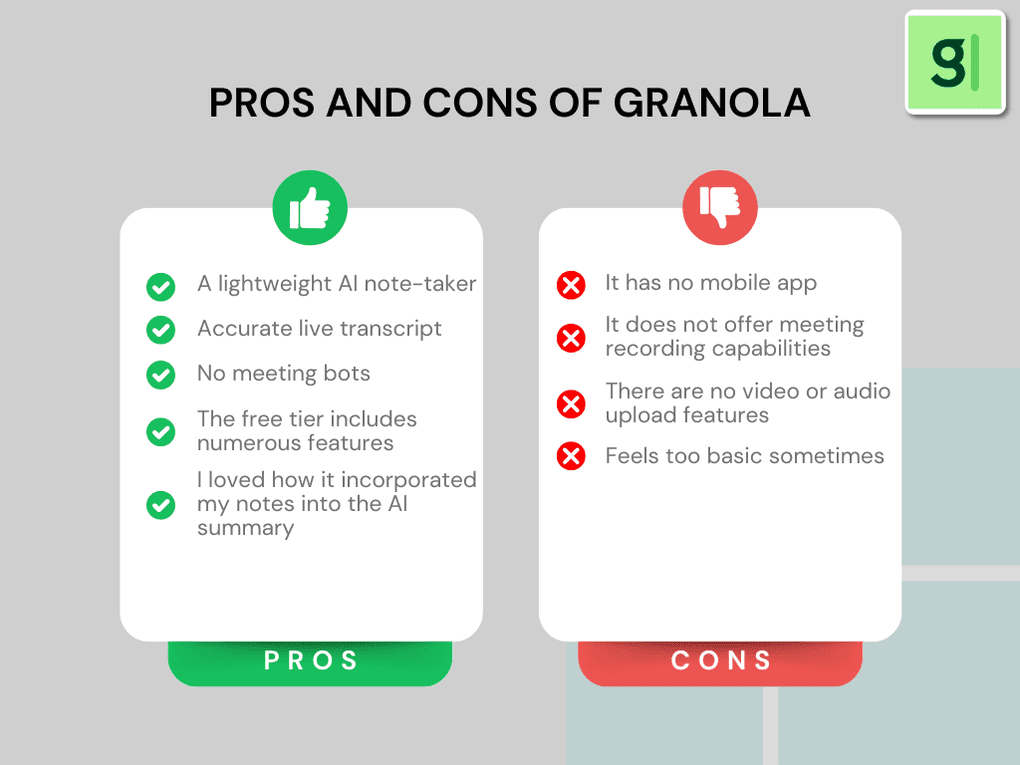 Pros and cons I found during my Granola review