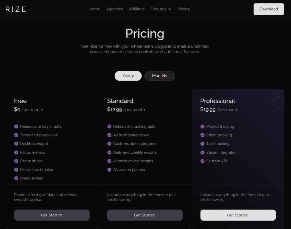 Rize pricing