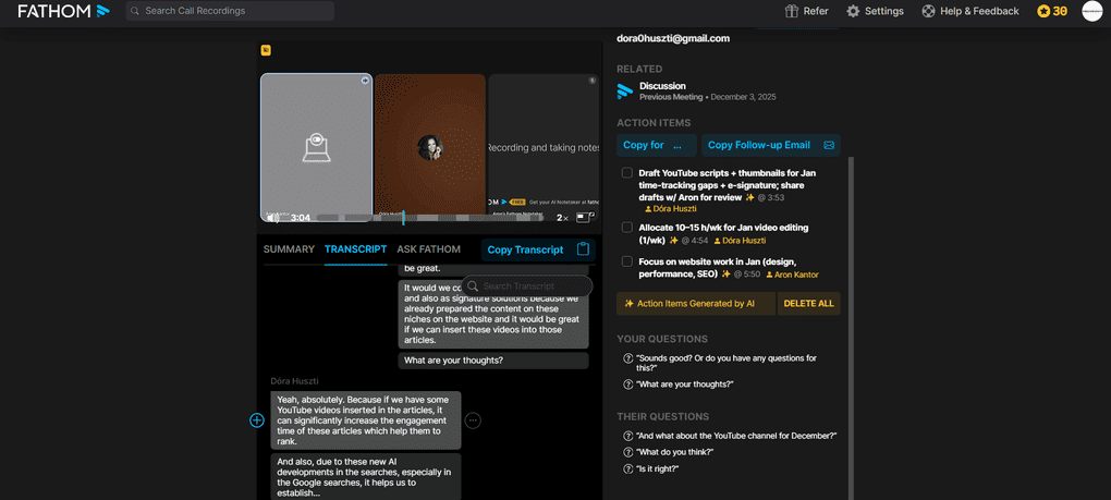 Using Fathom for meeting recording and automated summaries