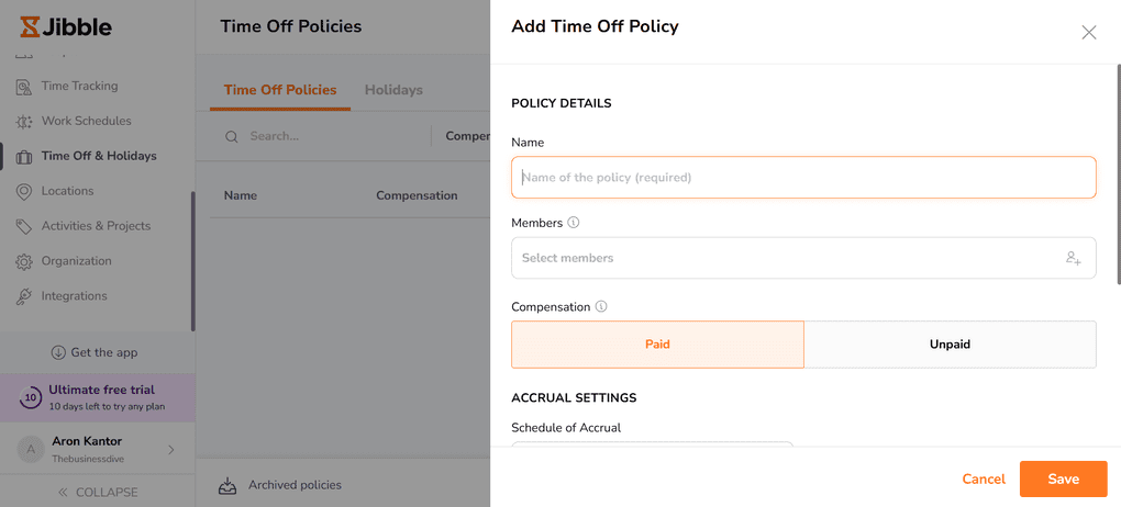 You can add unlimited time off policies with Jibble