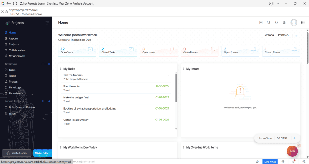 Zoho Projects dashboard