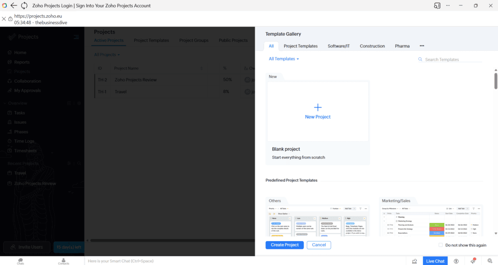 Zoho Projects new project