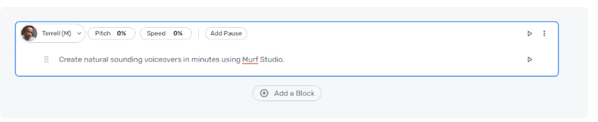 text to speech feature of Murf AI