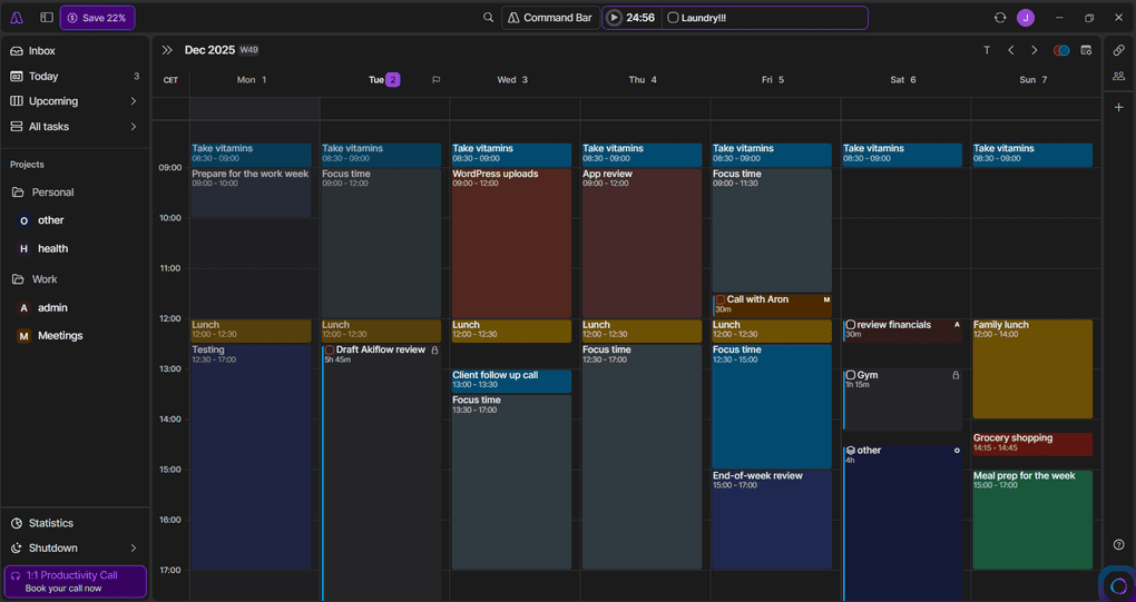 Akiflow calendar feature