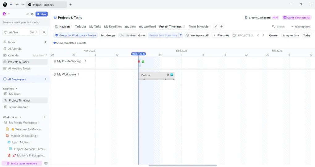 Akiflow vs Motion_Motion project management views