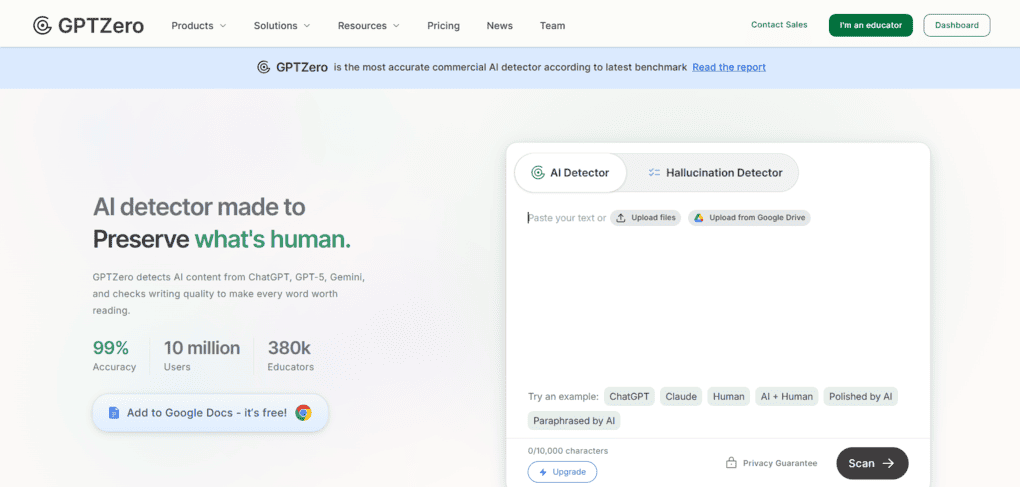 Best AI content detector for education_GPTZero
