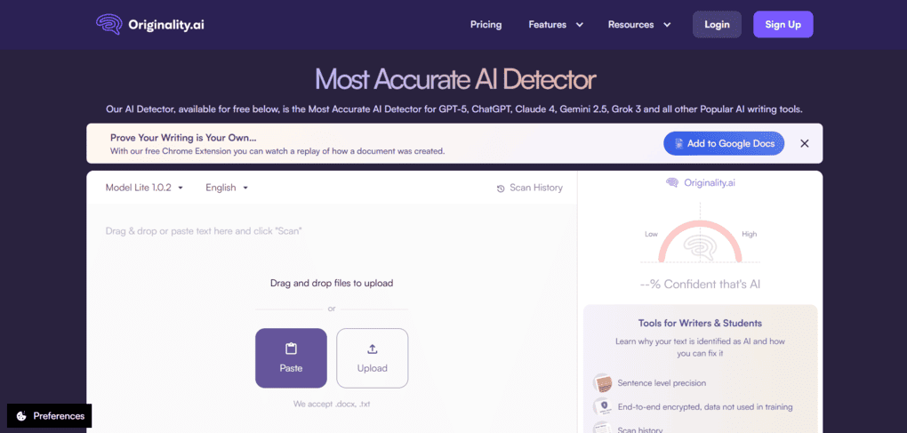 Best AI content detector_Originality.ai