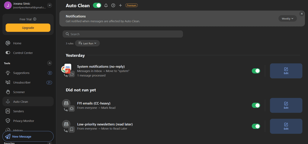 Clean Email Auto-clean rules