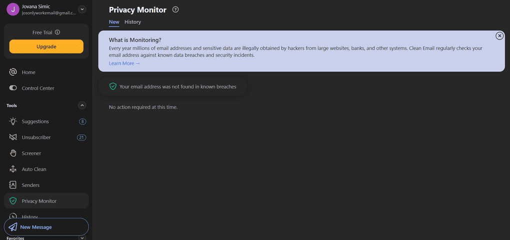 Clean Email Privacy monitor feature