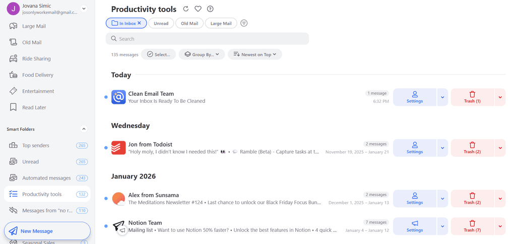 Clean Email Smart folders
