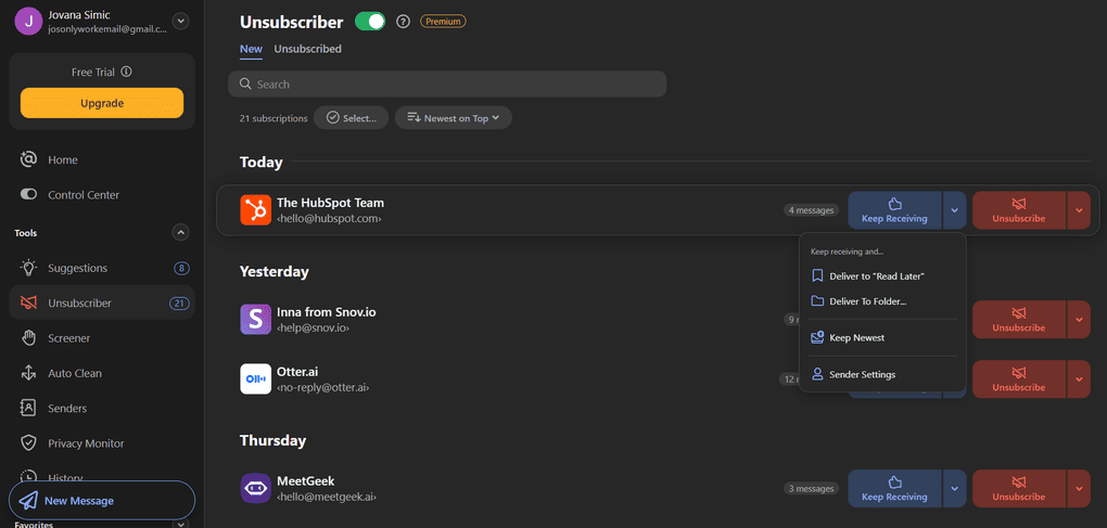 Clean Email Unsubscriber feature
