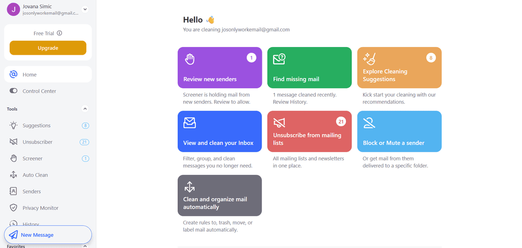 Clean Email User interface