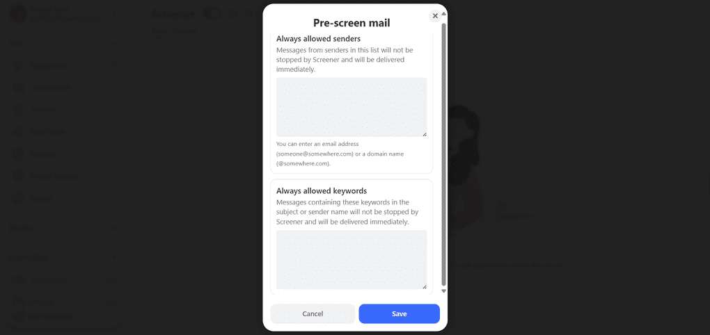Clean Email pre-screen mail feature