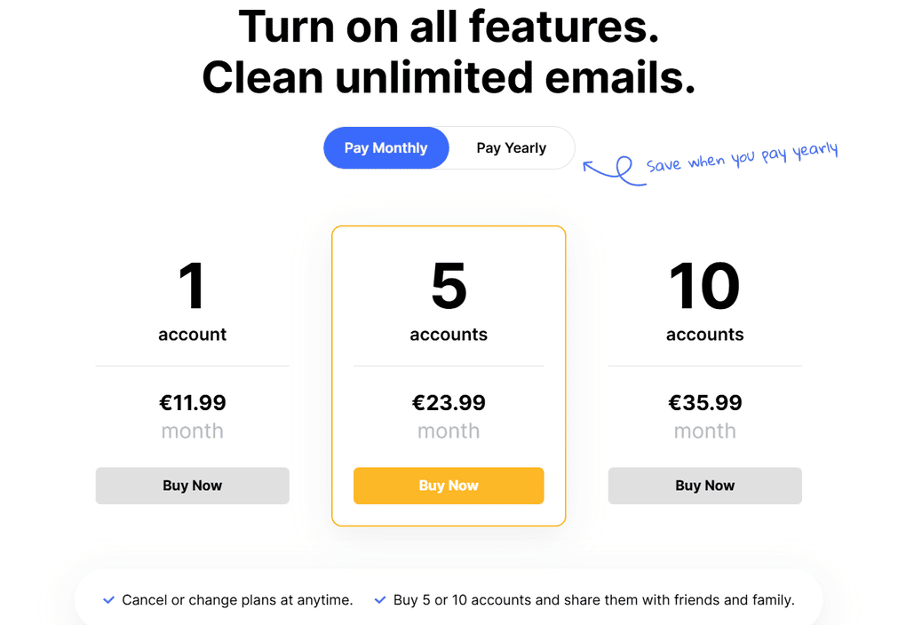 Clean Email pricing