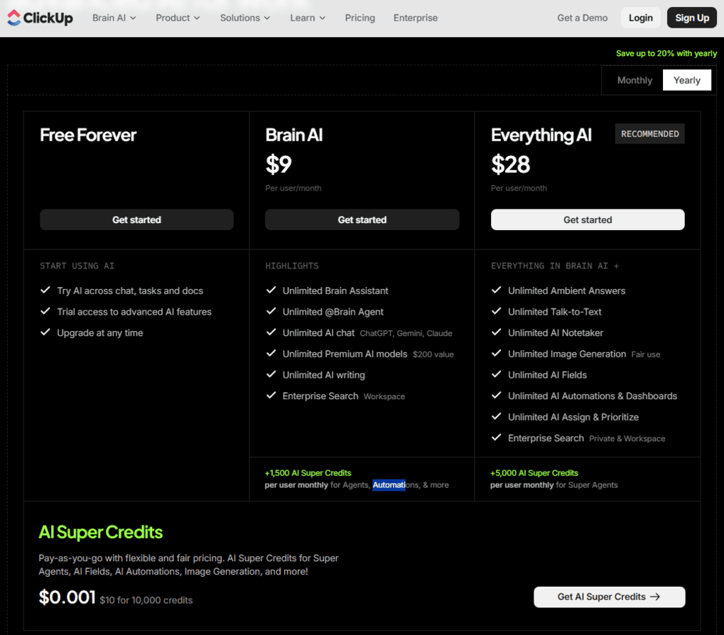 ClickUp pricing AI