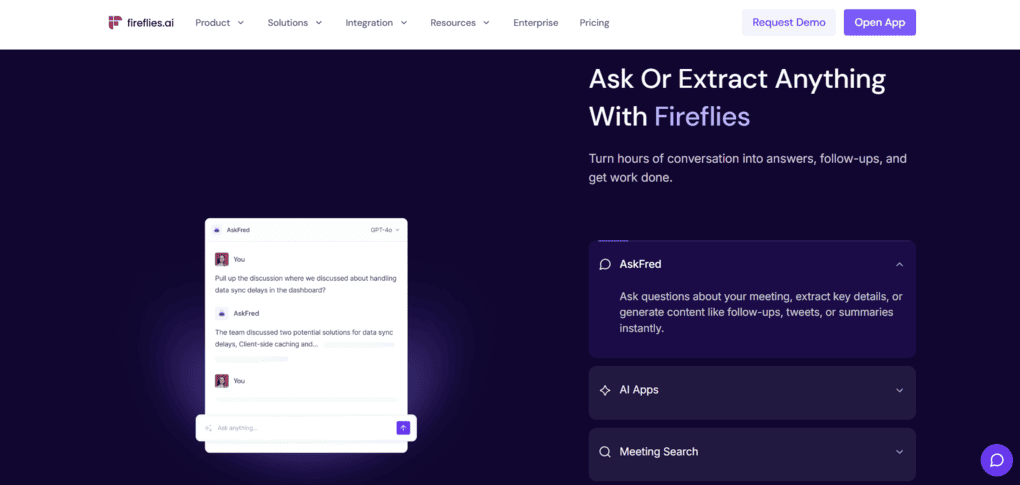 Fireflies AI ask Fred
