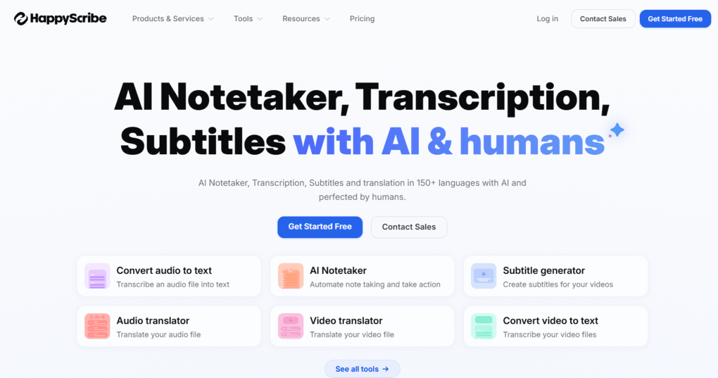 Happy Scribe homepage