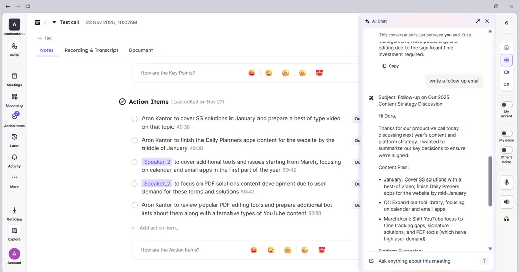 Krisp AI chat feature review