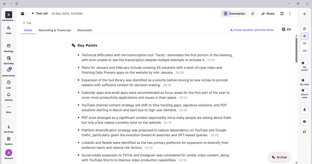 Krisp AI meeting highlights and notes (1)