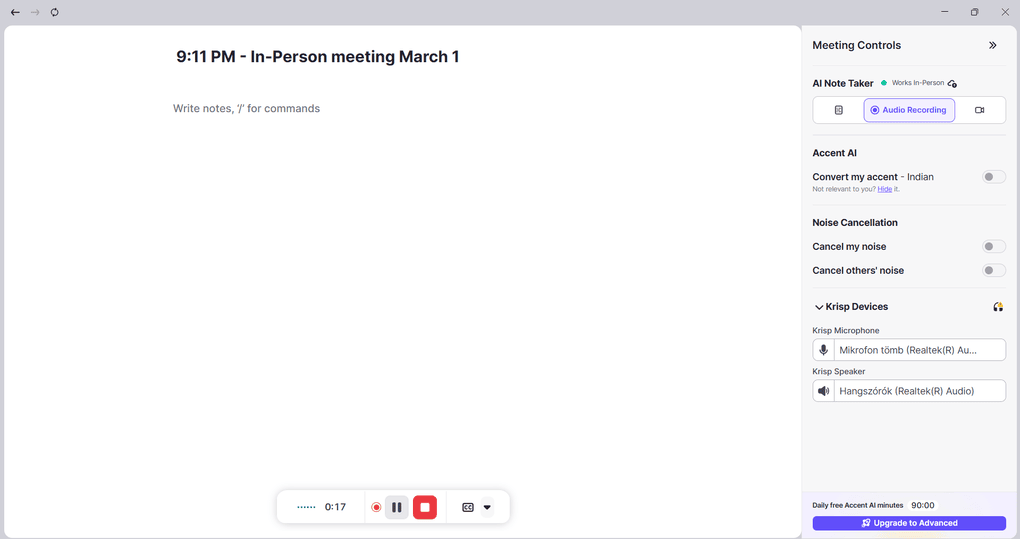 Krisp recording feature