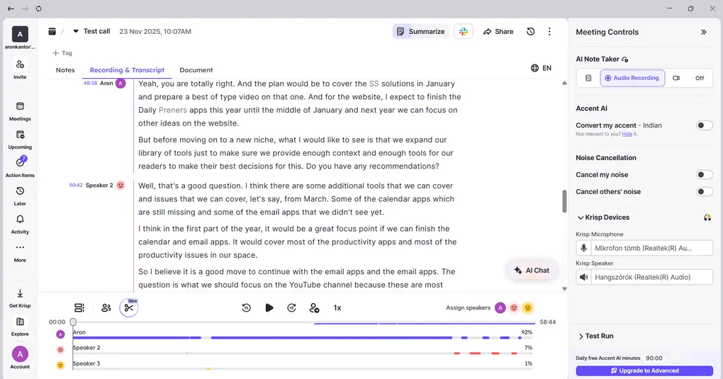 Krisp's transcription feature review