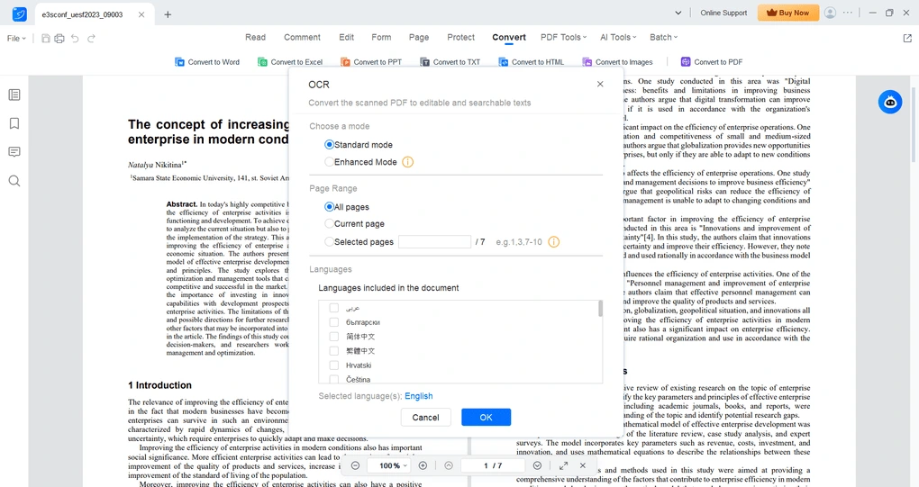 LightPDF OCR features