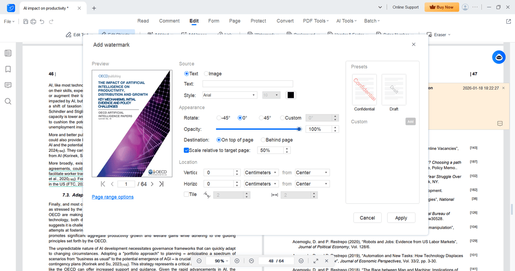 LightPDF watermark feature