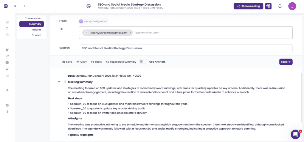 MeetGeek review - AI summary