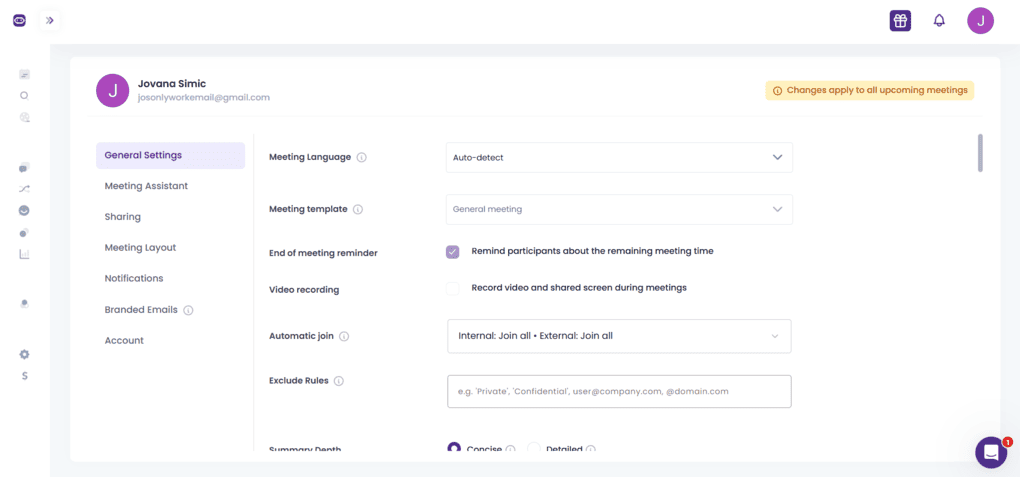 MeetGeek review - preferences to join to online meetings