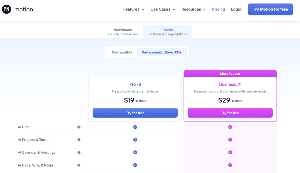 Motion pricing for teams
