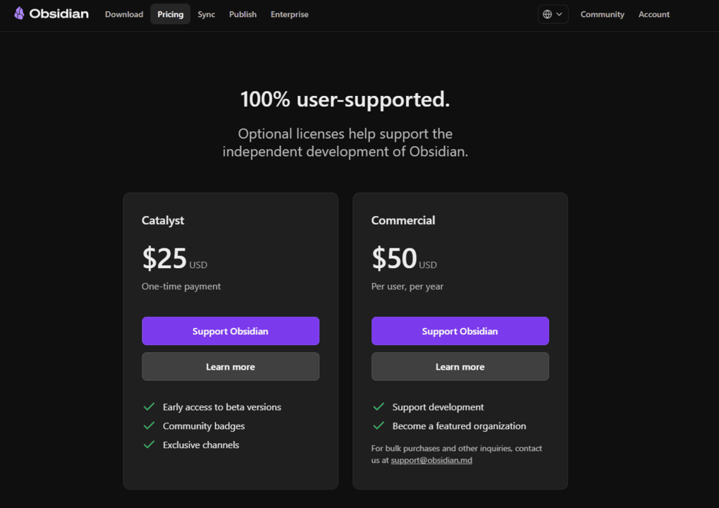 Obsidian premium plans