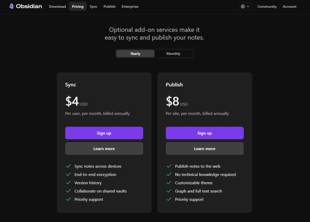 Obsidian pricing