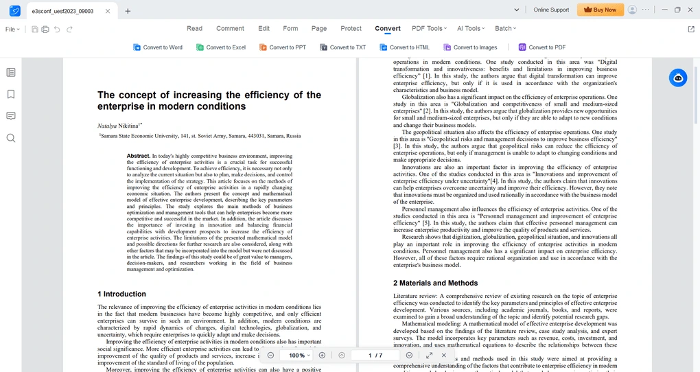 PDF conversion features of LightPDF