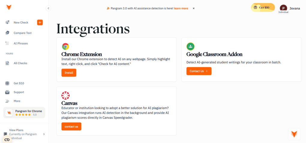 Pangram integrations