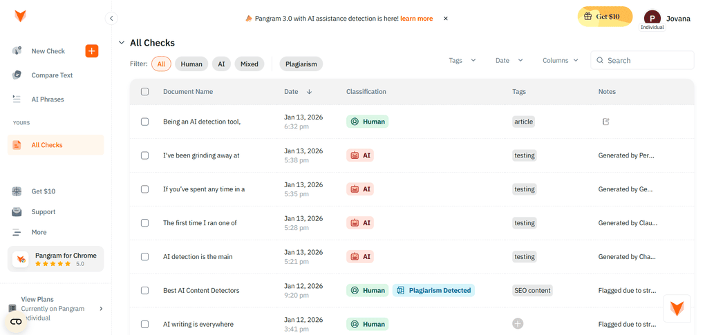 Pangram key features
