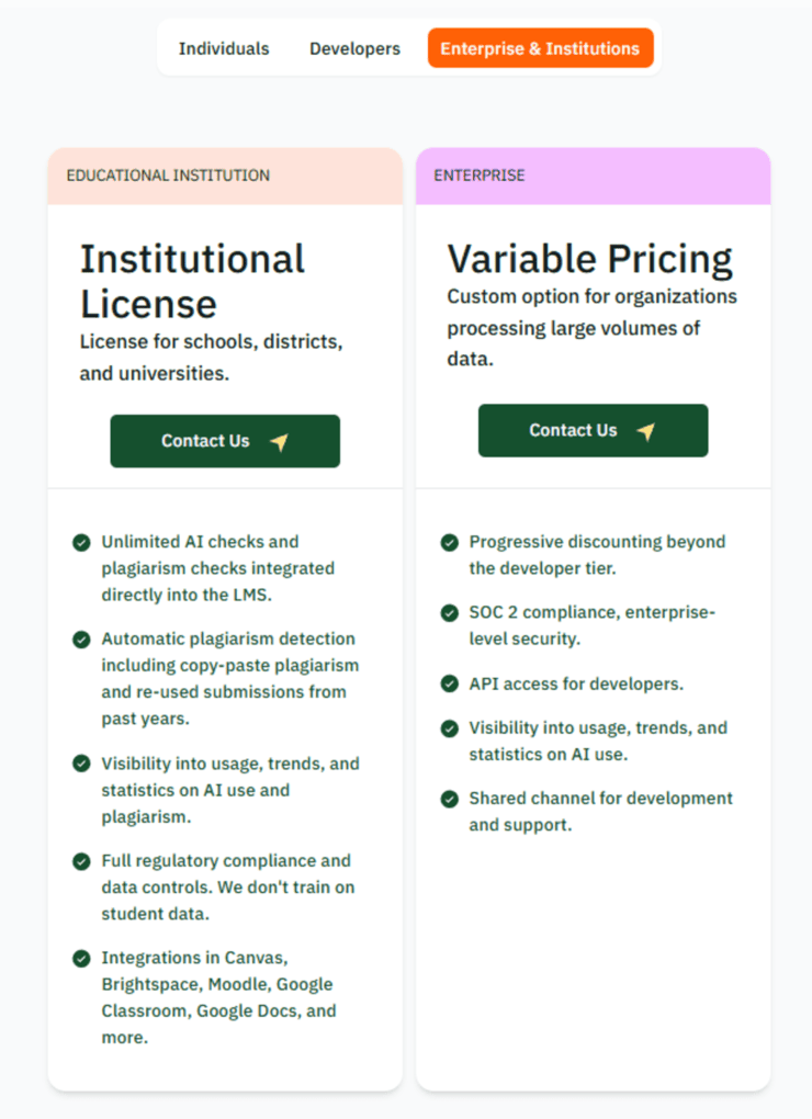 Pangram pricing enterprise and institutions