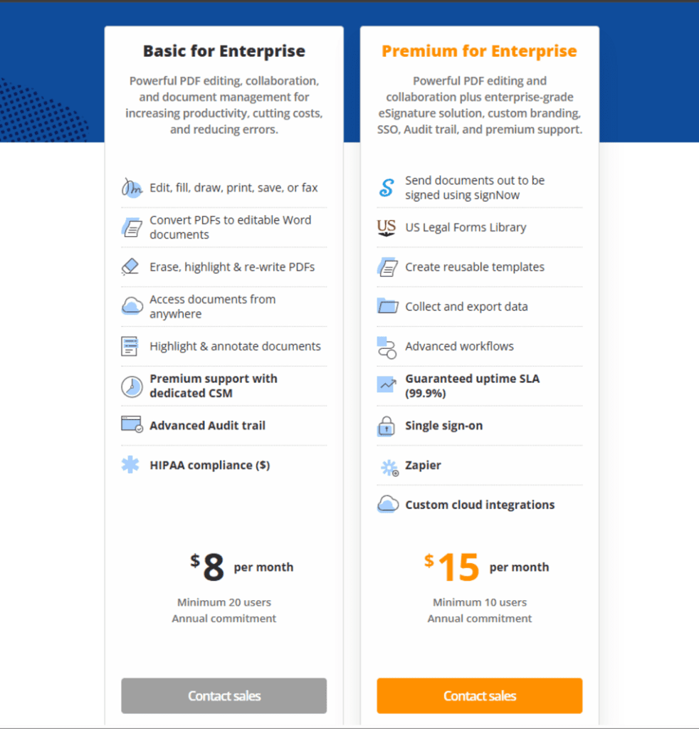 PdfFiller pricing plans for teams and businesses