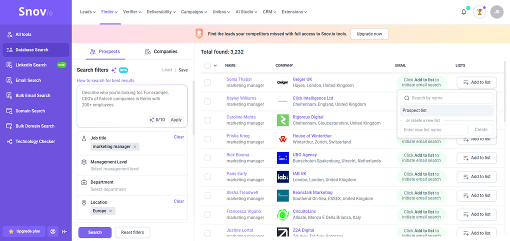 Snov.io key features