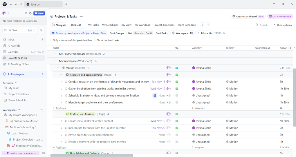 Sunsama vs Motion_Motion task management feature