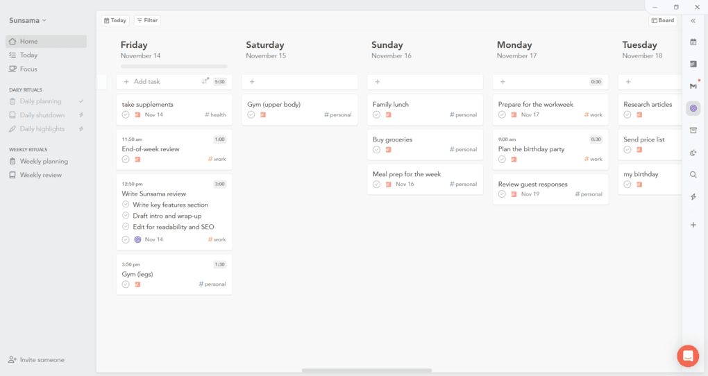 Sunsama vs Motion_Sunsama user interface