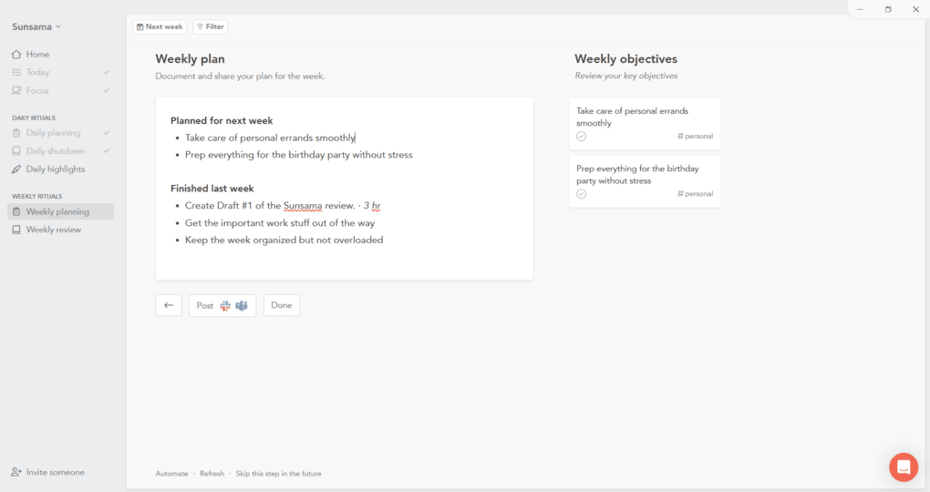Sunsama vs Motion_Sunsama weekly planning