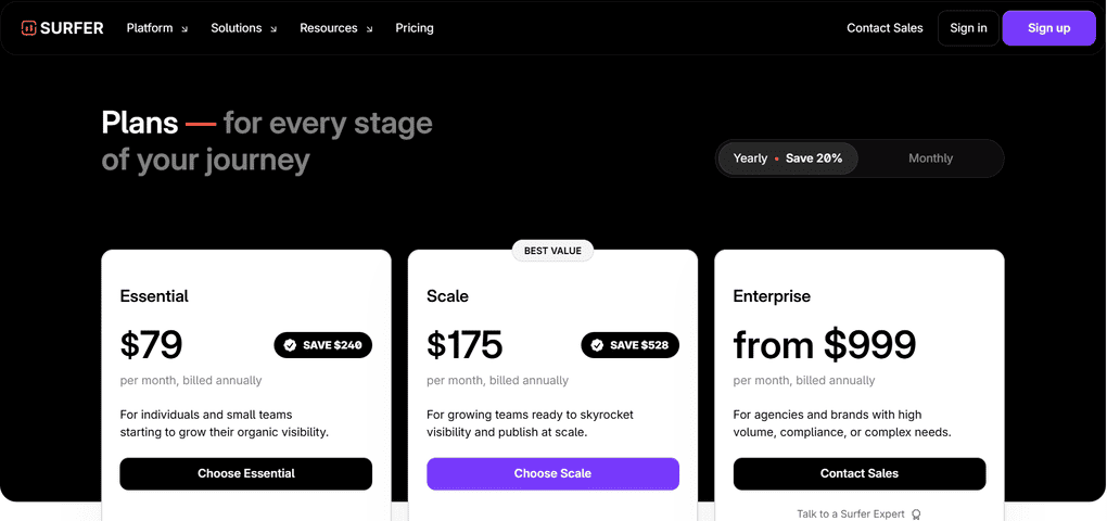 SurferSEO pricing