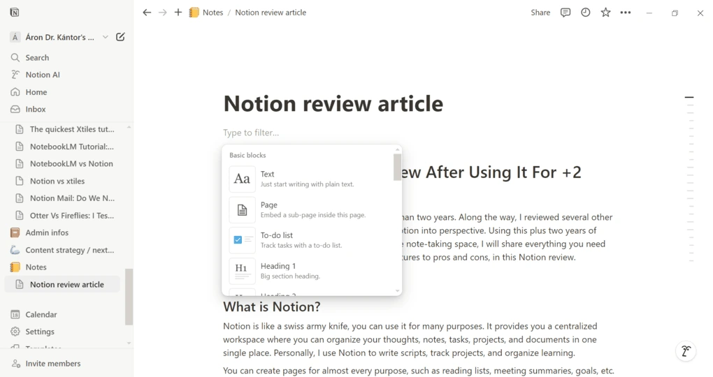 Todoist vs Notion_Notion note taking