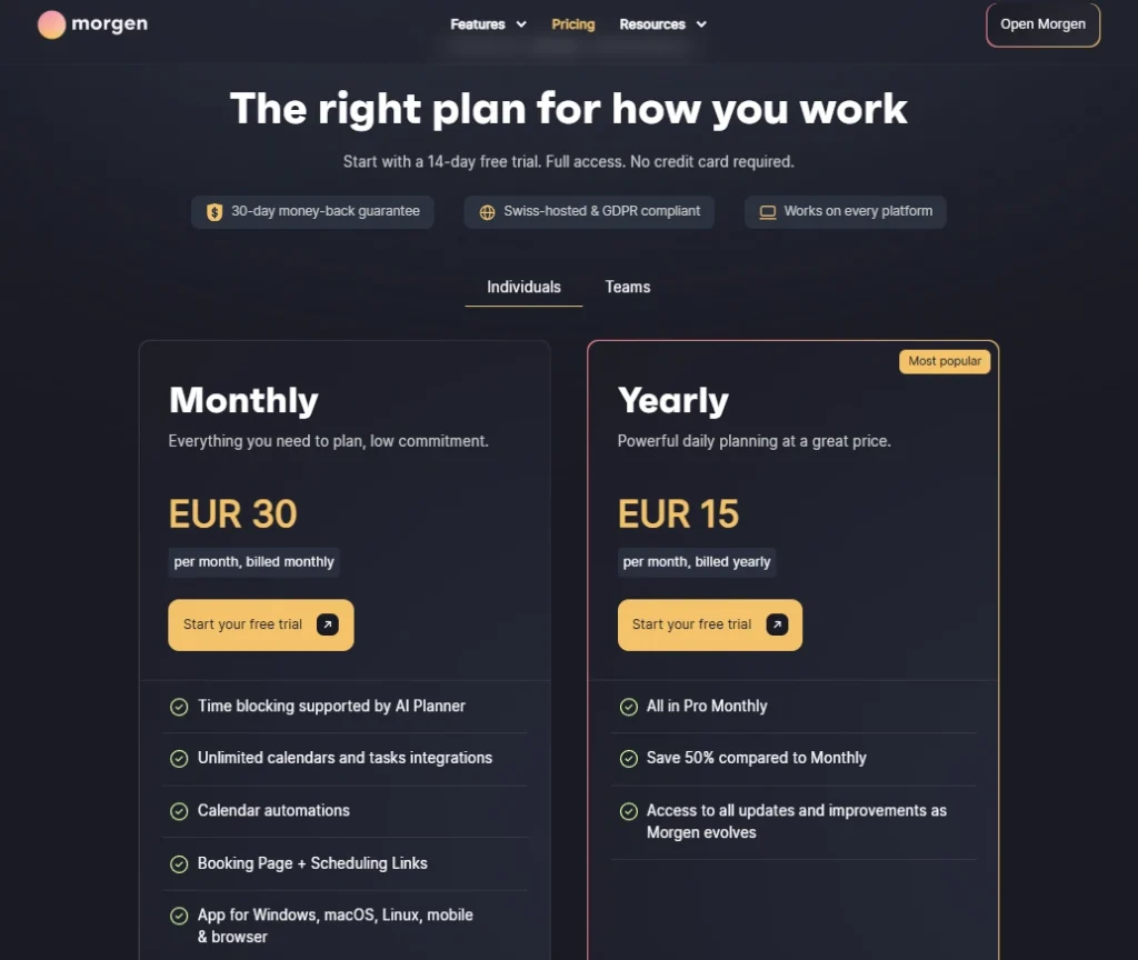 morgen pricing