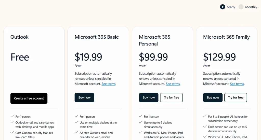 outlook pricing