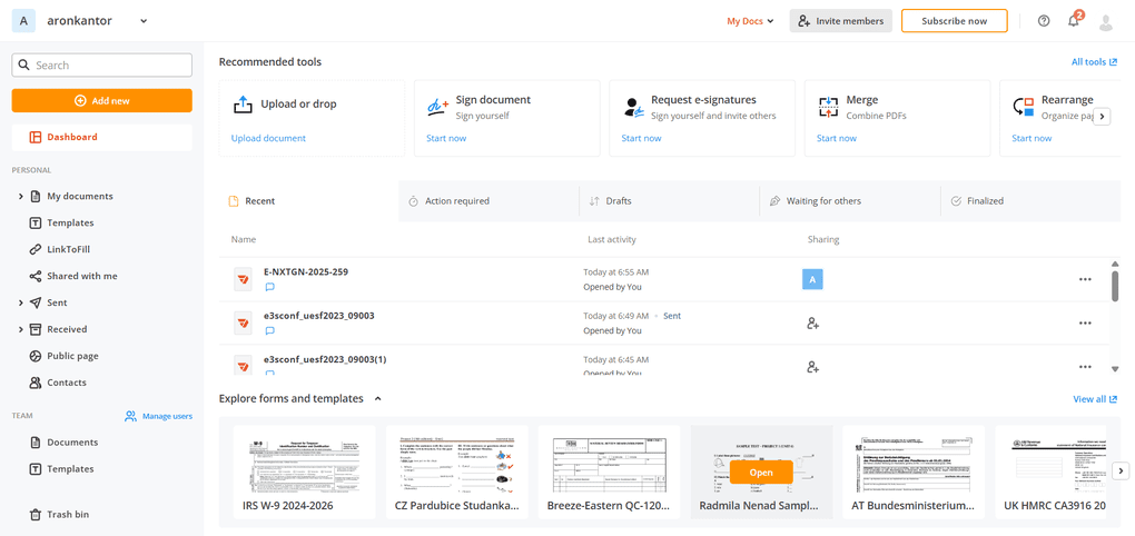 pdffiller's interface