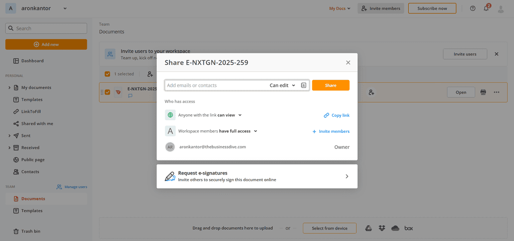 pdffiller's team collaboration features